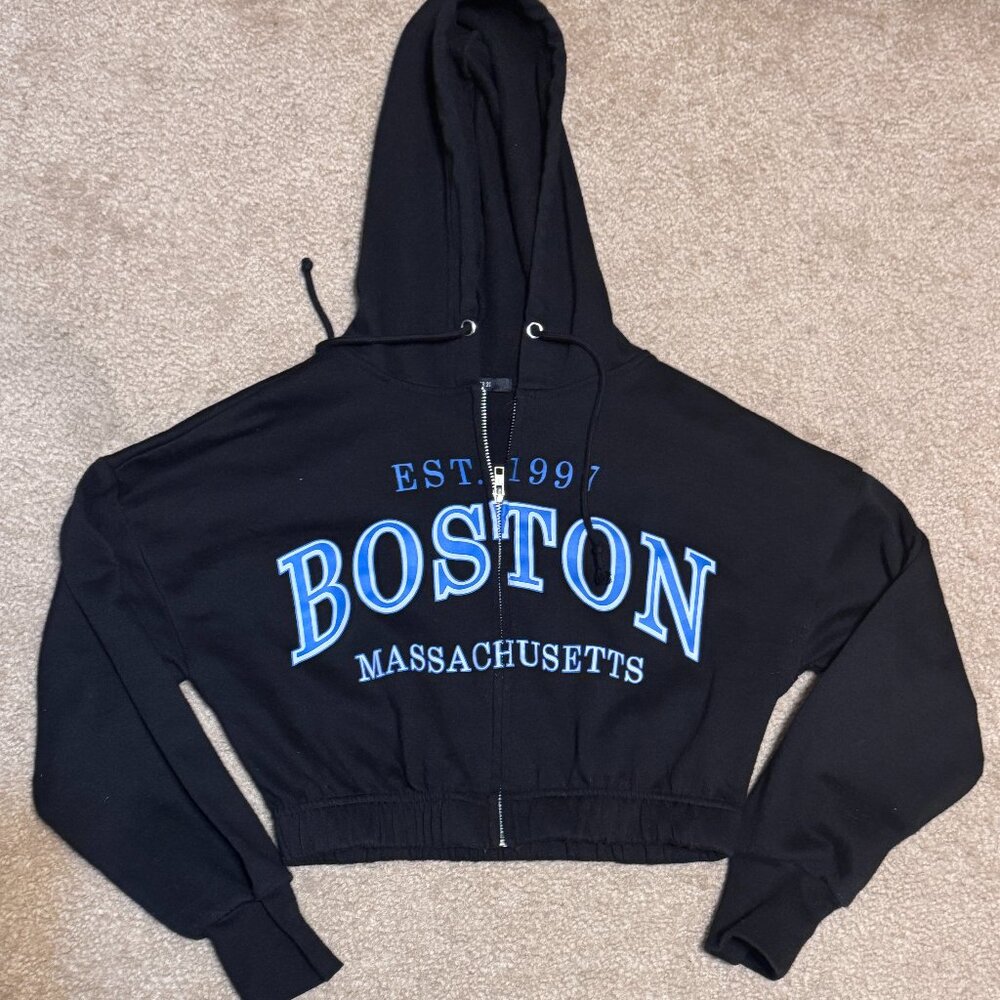 Cropped Sweatshirt-Black-S-Boston Zip Up